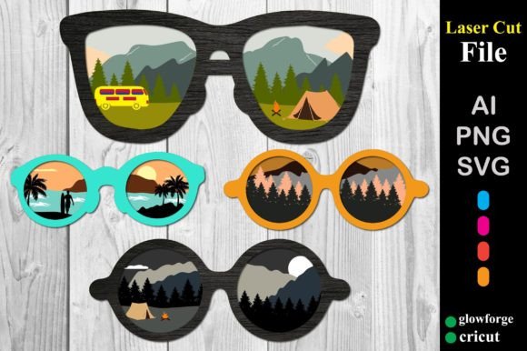 Camping Glasses Forest Nature 3D SVG Shapes