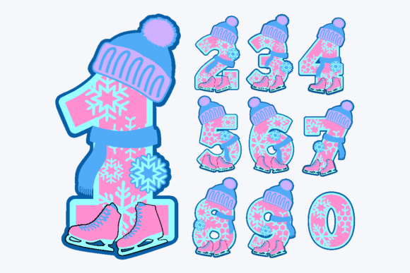 Ice Skating Numbers: 3D SVG Shapes for Winter Design