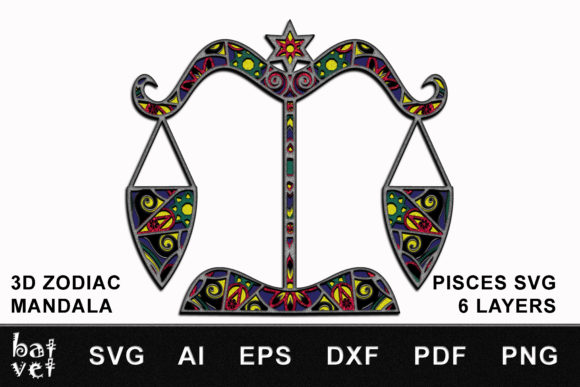 Libra SVG 3D Mandala Shapes for Commercial Use