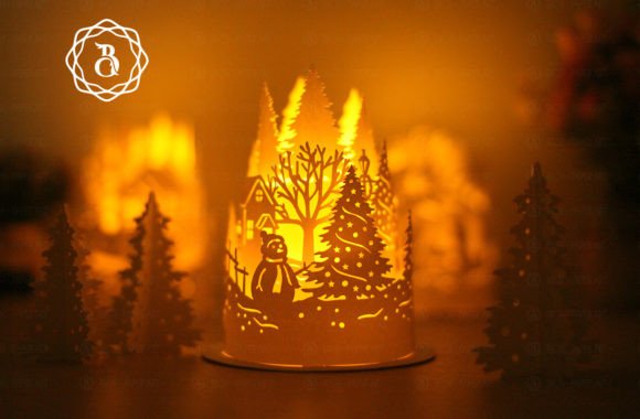 Paper Cut Lanterns Christmas Snowman 3D SVG