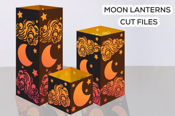 Paper Cut Moon Lantern with Stars: 3D SVG Shapes
