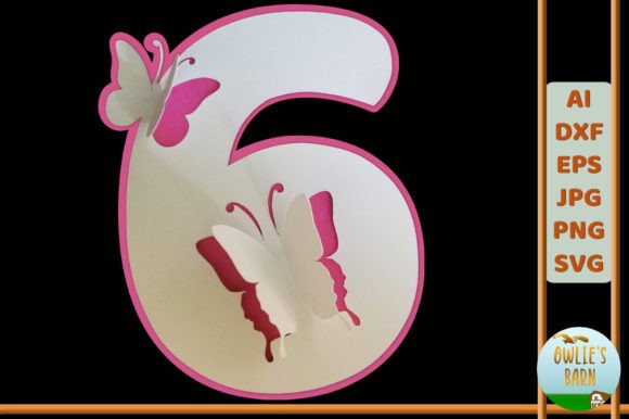 Popup Butterfly Number 6: 3D SVG for Birthdays