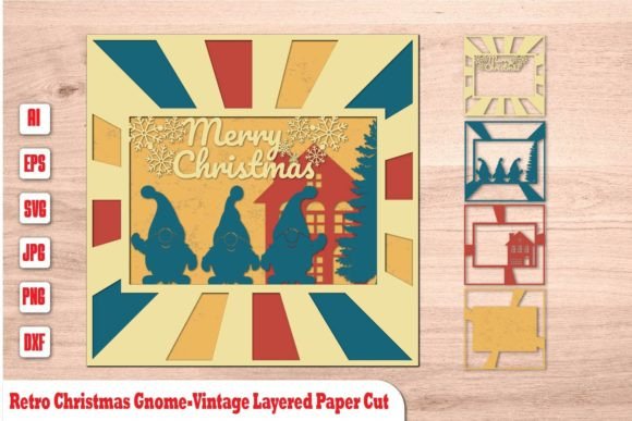 Retro Christmas Gnome 3D SVG for Shadow Boxes