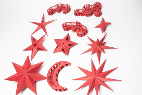 Stars Moon and Clouds 3D SVG for Home Décor